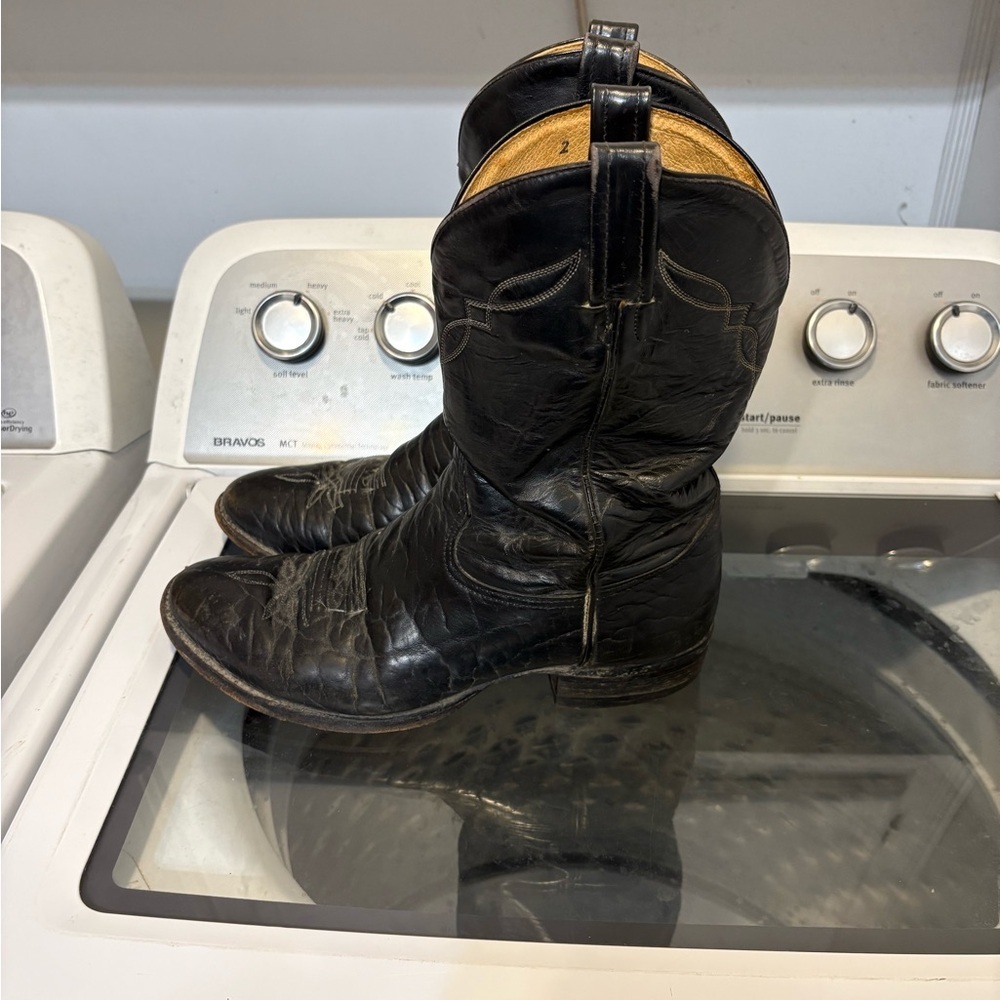 Tony Lama Black Bullhide 2205 Western Boots - Picture 4 of 14